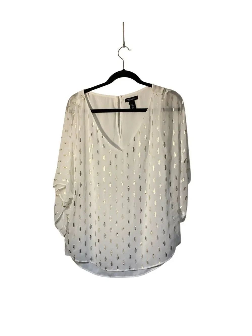 White House Black market white, and Gold leaf print Blouse L